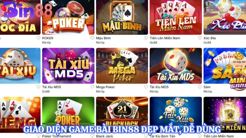 Giao diện game bài BIN88 đẹp mắt, dễ dùng 